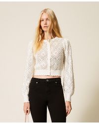 Twinset - Diamond Pattern Cardigan With Pearls - Lyst