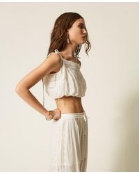 Twinset - Cropped Muslin Top With Lace - Lyst