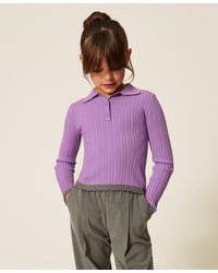 Twinset - Ribbed Polo Jumper With Contrasting Details, Two-Tone "Hyacinth" /Dark Melange - Lyst