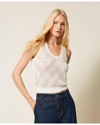 Twinset - Diamond Pattern Knit Top With Pearls - Lyst