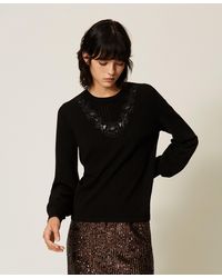Twinset - Jumper With Macramé Lace Insert - Lyst