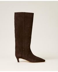 Twinset - Crocodile Print Suede High Boots - Lyst