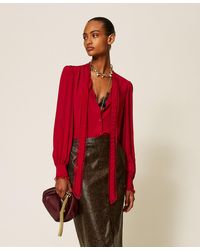 Twinset - Crêpe De Chine Shirt With Bow - Lyst