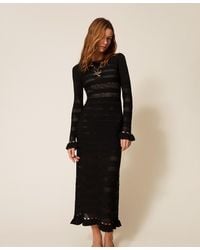 Twinset - Long Knit Dress With Ruffles - Lyst