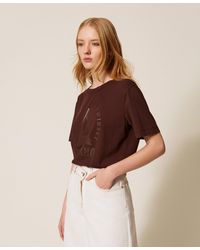 Twinset - T-Shirt With Laminated Logo Print - Lyst