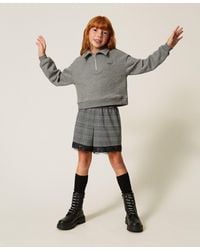 Twinset - Glen Plaid Shorts With Lace, "Snow" Glen Plaid - Lyst