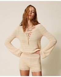 Twinset - Knit Shorts With Crochet Detail - Lyst
