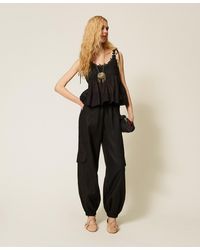 Twinset - Linen And Broderie Anglaise Jogger Trousers - Lyst