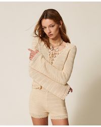 Twinset - Jumper With Crochet Detail And Ties - Lyst