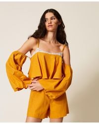 Twinset - Linen Blend Short Jumpsuit With Lace - Lyst