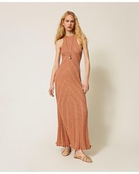 Twinset - Long Linen Knit Dress With Lurex - Lyst