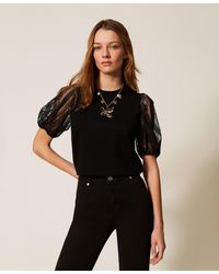 Twinset - Short Sleeve Jumper With Lace - Lyst