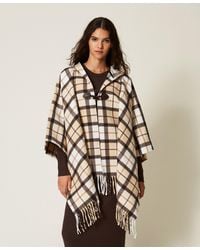Twinset - Chequered Jacquard Poncho, "Dune" Check Print - Lyst