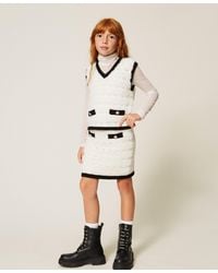 Twinset - Short Knit Skirt With Buttons And Piping, Bicolour "Snow" - Lyst