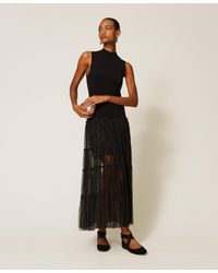 Twinset - Long Sleeveless Knit Dress With Plumetis Tulle - Lyst