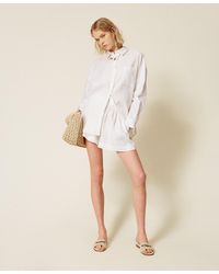 Twinset - Linen Shorts With Embroidered Logo - Lyst