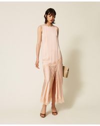 Twinset - Long Satin And Lace Dress - Lyst