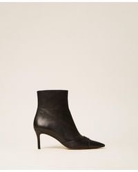 Twinset - Leather Ankle Boots With Logo - Lyst