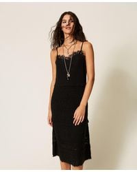 Twinset - Recycled Yarn Long Knit Dress With Lace - Lyst