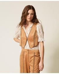 Twinset - Suede Waistcoat With Embroidery - Lyst
