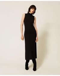 Twinset - Long Knit Dress With Crochet Details - Lyst