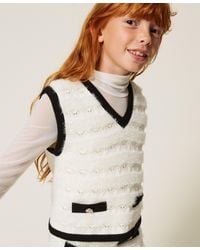 Twinset - Knitted Waistcoat With Buttons, Bicolour "Snow" - Lyst