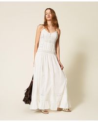Twinset - Long Muslin Dress With Lace And Ruffles - Lyst