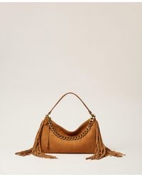 Twinset - Large Liliane Suede Bag With Fringes, "Bubinga Wood" - Lyst