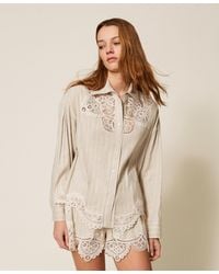Twinset - Linen Blend Jacquard Shirt With Lace - Lyst