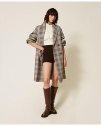 Twinset - Chequered Wool Cloth Coat With Sequins - Lyst