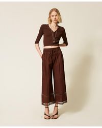 Twinset - Wide Poplin Trousers With Embroidery - Lyst