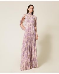 Twinset - Long Pleated Creponne Floral Dress - Lyst
