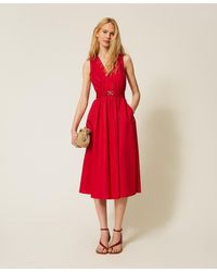 Twinset - Midi Poplin Dress With Logo Belt - Lyst