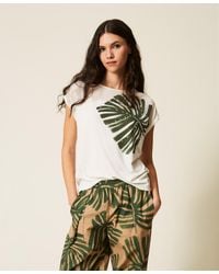 Twinset - T-Shirt With Print And Embroidery - Lyst