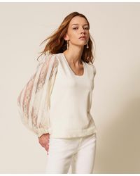 Twinset - Jumper With Lace Sleeves - Lyst