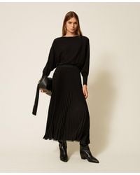 Twinset - Long Knit And Pleated Crêpe Dress - Lyst