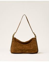 Twinset - Liliane Crocodile Print Suede Bag - Lyst