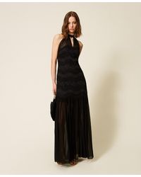 Twinset - Long Macramé Lace And Georgette Dress - Lyst