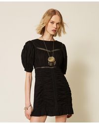 Twinset - Short Muslin Dress With Gathering - Lyst