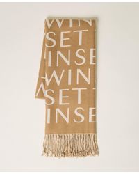 Twinset - Wool Cloth Stole With Logo, Two-Tone Mother Of Pearl/"Dune" - Lyst