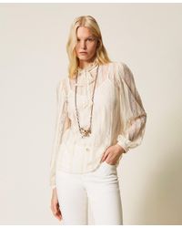 Twinset - Striped Lace Blouse With Bow - Lyst
