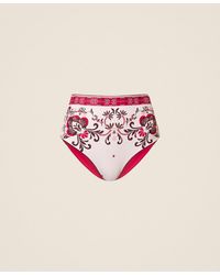 Twinset - High Waist Bikini Bottom With Foulard Print - Lyst