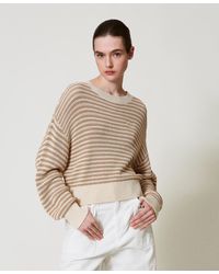 Twinset - Gestreifter Pullover Mit Aufgesticktem Oval T, Zweifarbig "Rope"- Delicate, Größe - Lyst