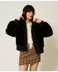 Twinset - Faux Fur And Wool Cloth Bomber Jacket - Lyst