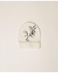 Twinset - Knitted Beanie With Floral Embroidery - Lyst