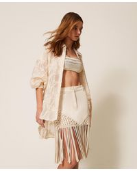 Twinset - Bull Denim Miniskirt With Fringes - Lyst