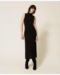 Twinset - Long Knit Dress With Crochet Details - Lyst