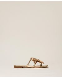 Twinset - Flat Leather Sandals With Flower - Lyst