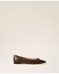 Twinset - Leather Ballerina Flats With Logo - Lyst