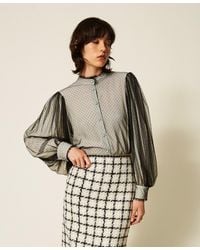 Twinset - Crêpe De Chine Shirt With Plumetis Tulle - Lyst